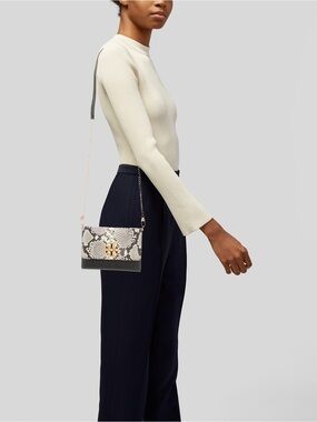 Tory Burch Snake-Print Crossbody with Black Trim and Gold Hardware